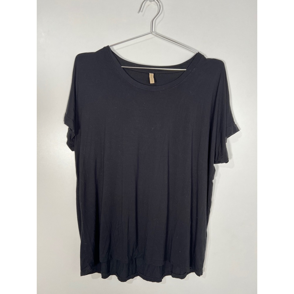 Soyaconcept Black Solid Lyocell Blend Short Sleeve Relaxed Basic Tee Shirt L